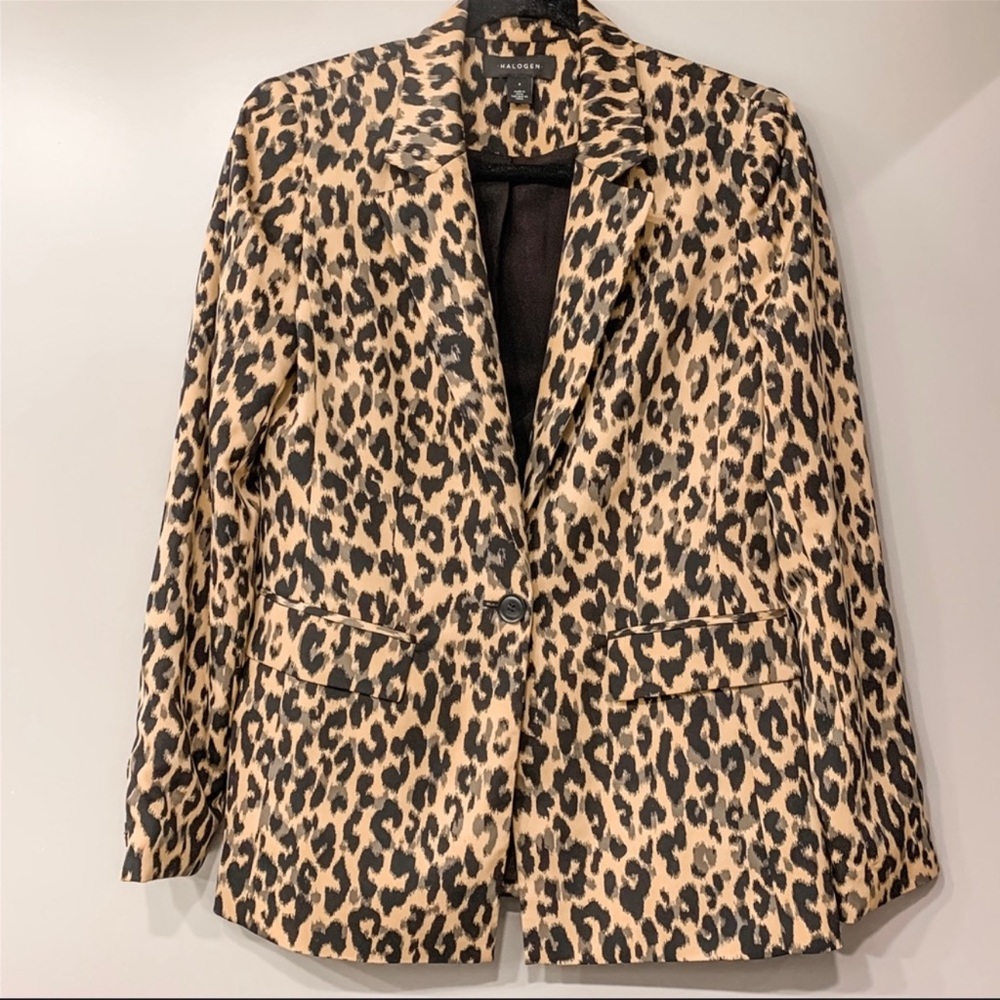 Halogen Taupe Animal Print Single Button Blazer - image 1